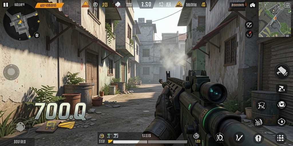 Tampilan gameplay 700Q dengan aksi tembak-menembak yang intens.
