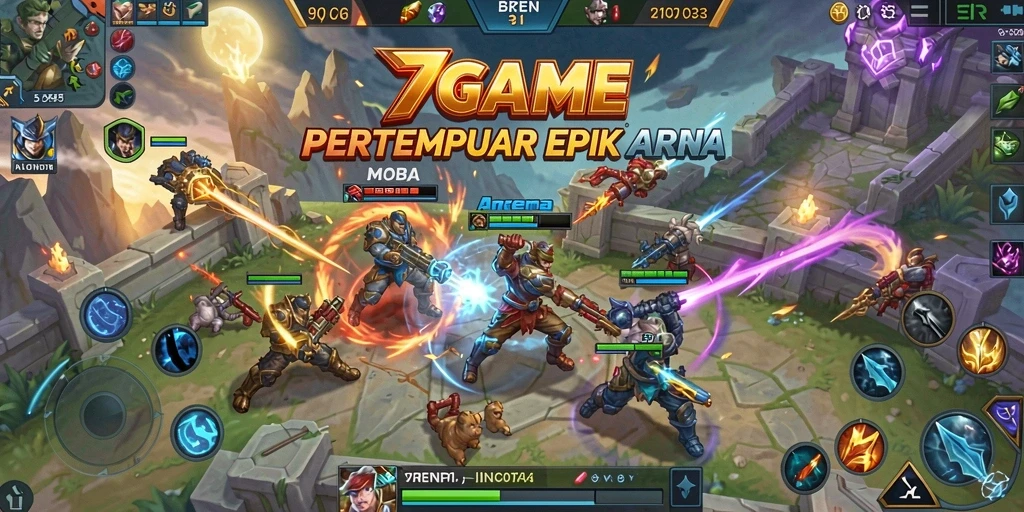 Screenshot gameplay 7GAME menunjukkan aksi pertempuran yang mendebarkan.