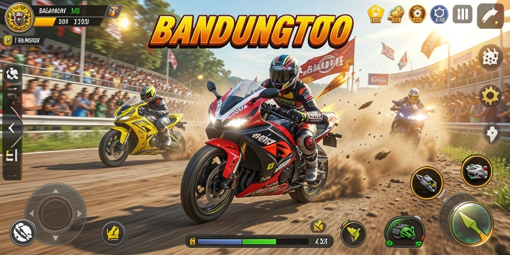 Screenshot menampilkan balapan motor yang mendebarkan.