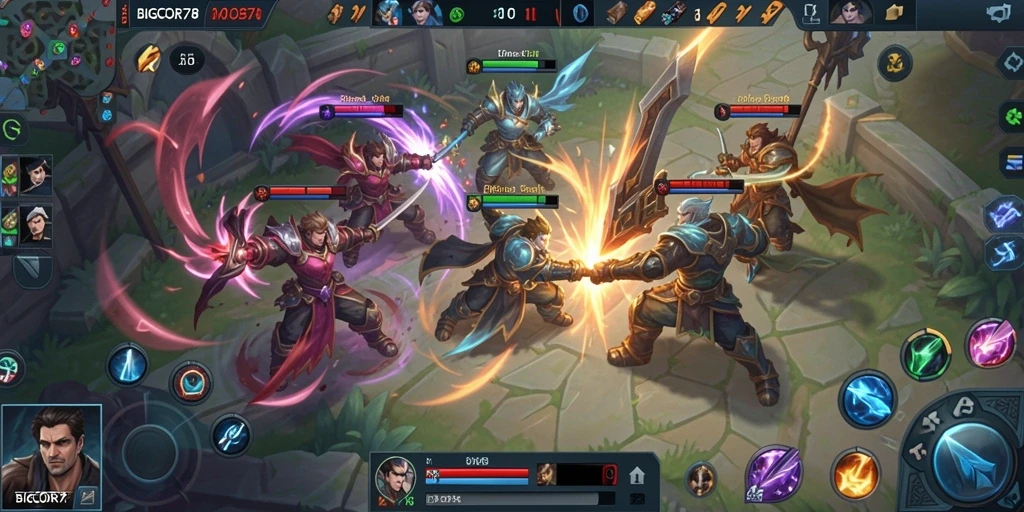 Screenshot dari gameplay seru di BIGCOR78, menampilkan pertarungan tim.