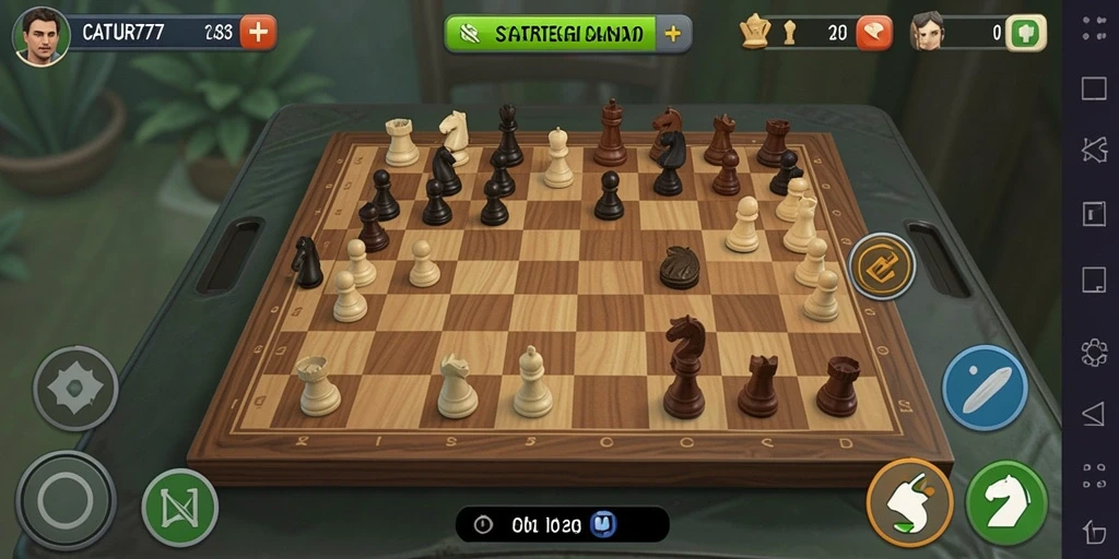 Tampilan gameplay santai dengan strategi catur yang menarik.