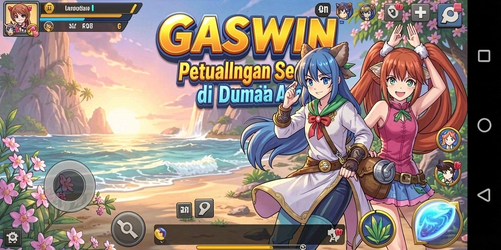 Tampilan gameplay seru dalam GASWIN menampilkan aksi anime yang mendebarkan.