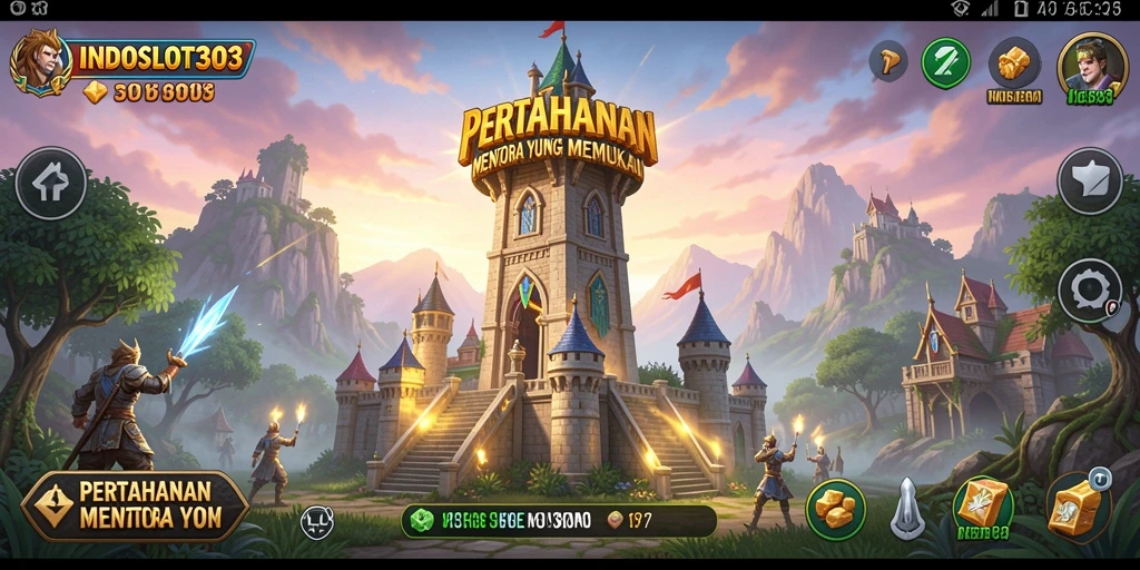 Tampilan gameplay INDOSLOT303 dengan pertahanan menara yang menarik.