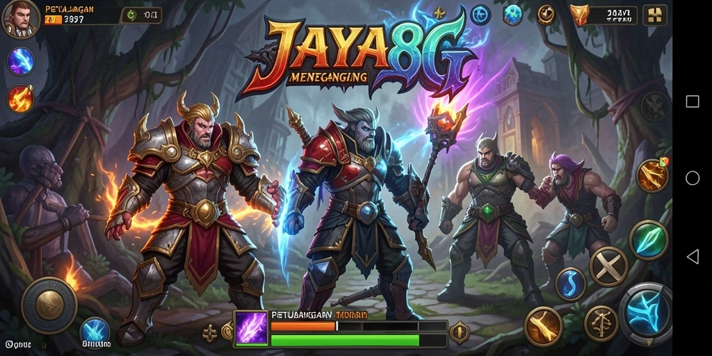 Screenshot gameplay JAYA89 menampilkan pertarungan epik karakter ARPG.