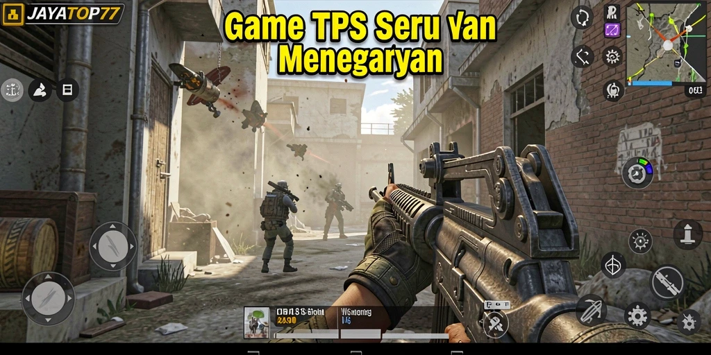 Tampilan gameplay seru dari JAYATOP77 yang menunjukkan aksi TPS.