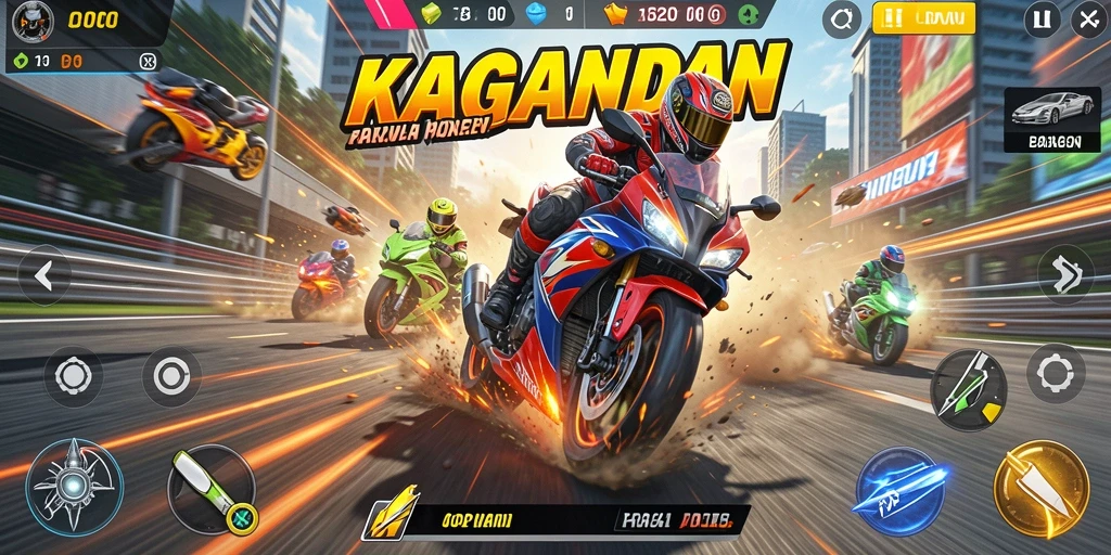 Tampilan seru dari gameplay balapan motor KAGANDAN.