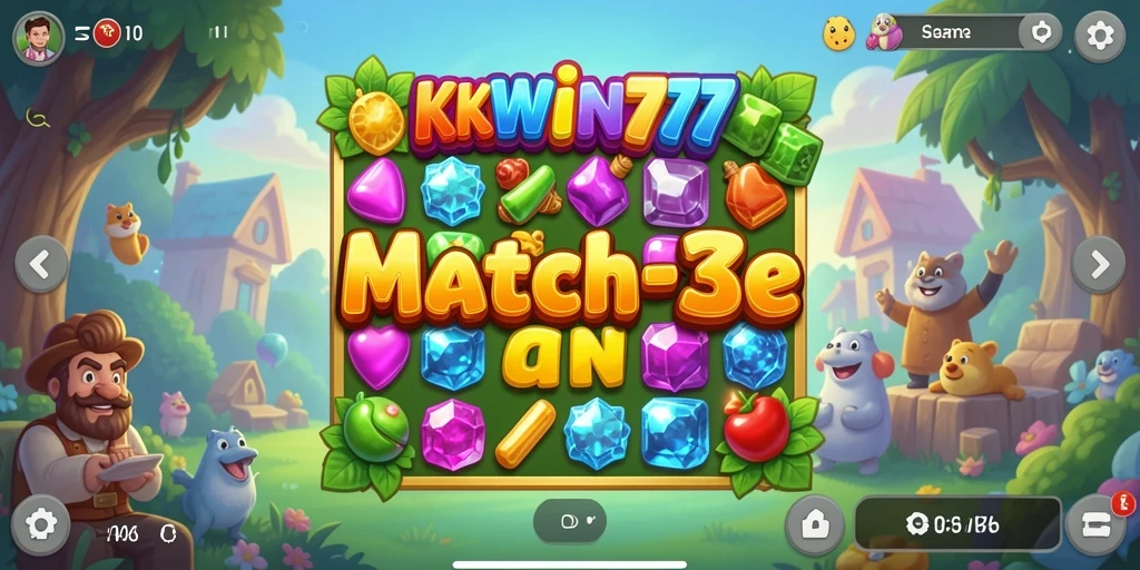 Screenshot gameplay KKWIN777 menampilkan aksi mencocokkan permata yang seru.