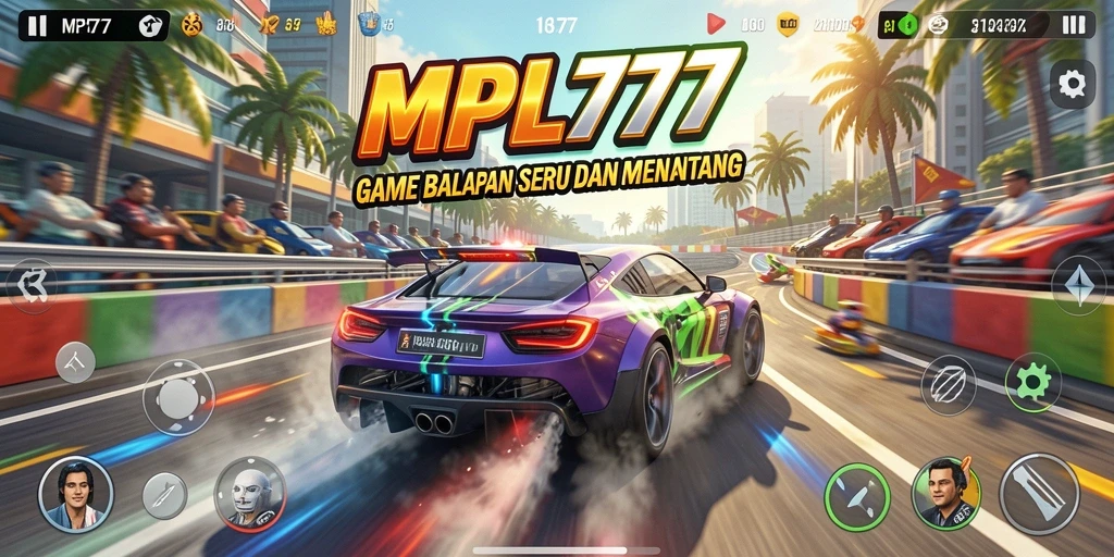 Tampilan gameplay MPL777 dengan mobil balap di lintasan menantang.