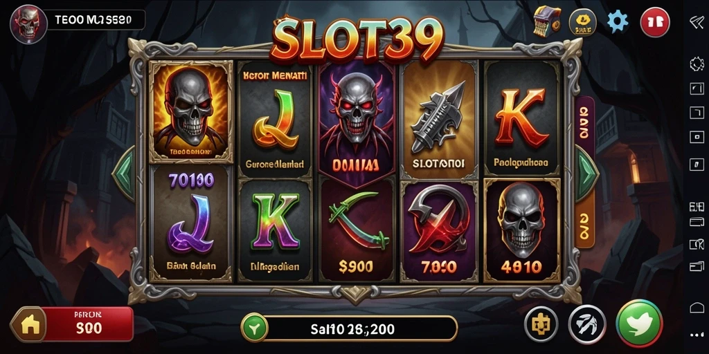 Tampak gameplay SLOT39 dengan suasana horor yang mencekam.