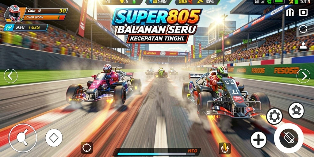 Gameplay Racing SUPER805 dengan grafik menakjubkan dan aksi balapan.