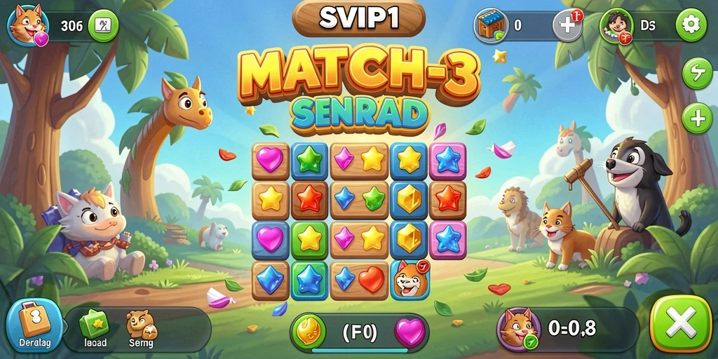Tangkapan layar gameplay SVIP1 dengan aksi mencocokkan objek Match-3.