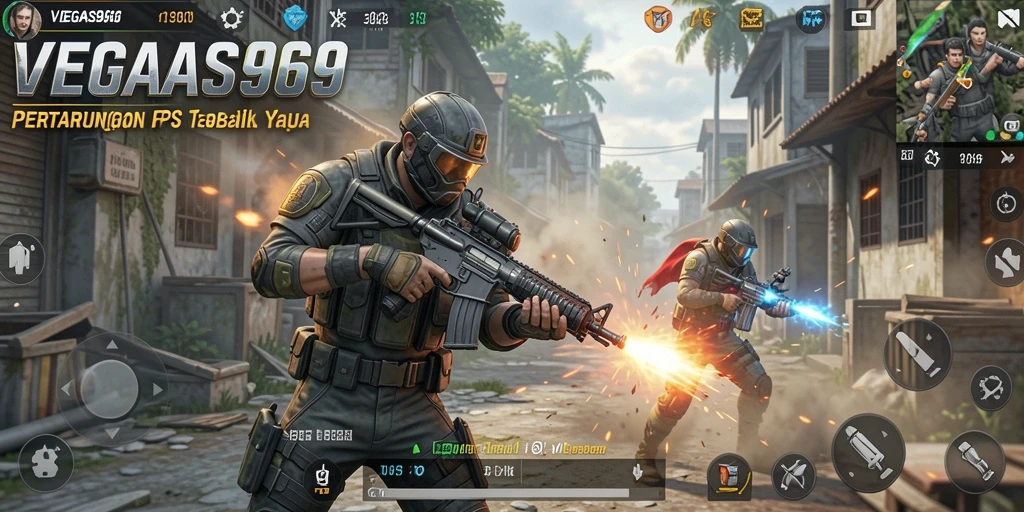 Screenshot utama VEGAS969 menunjukkan aksi seru dalam gameplay FPS.