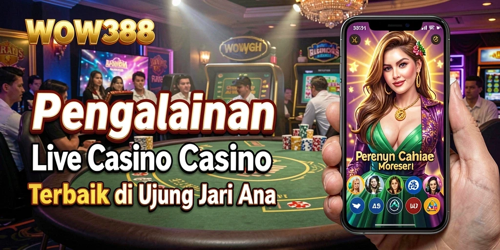 Screenshot WOW388 yang menampilkan interaksi dealer dan gameplay Live Casino.